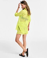 Dotti Womens Openwork Dot Shirt Cover Up Shorts