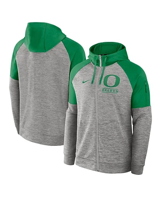 Nike Men's Heather Gray Oregon Ducks Fitness Raglan Performance Full-Zip Hoodie