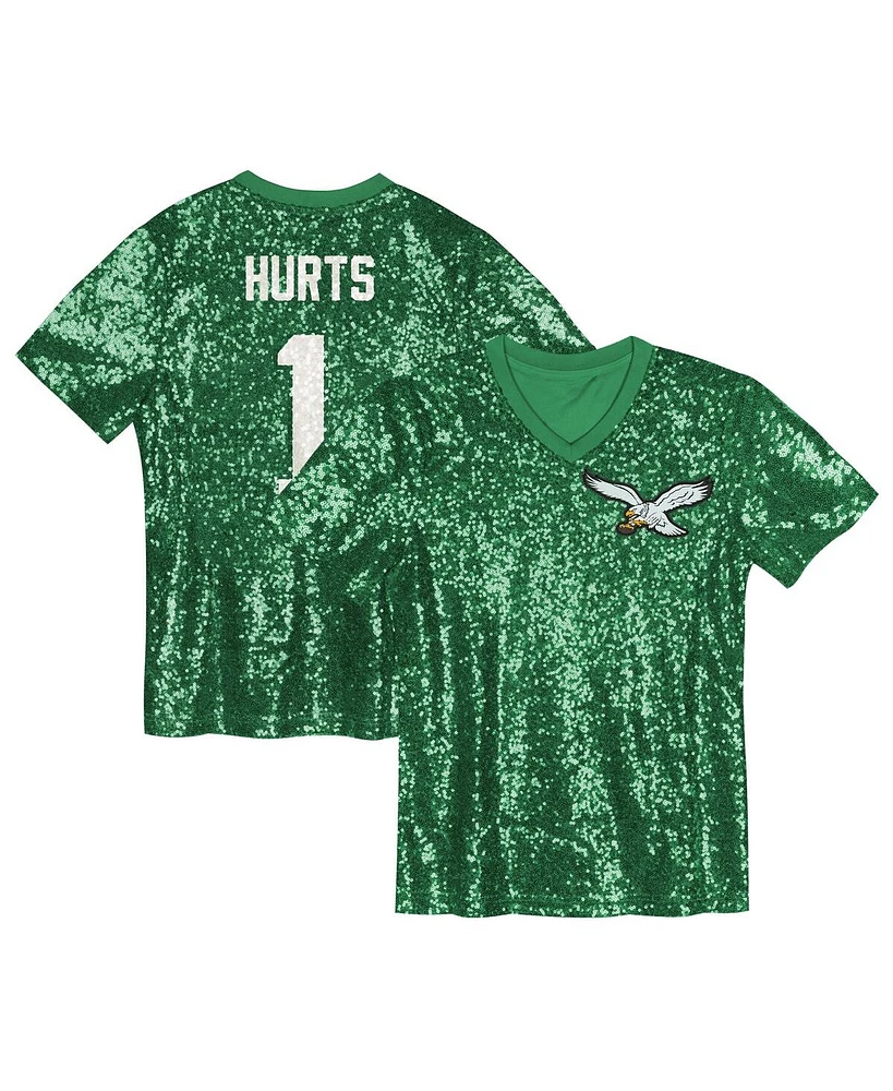 Outerstuff Big Girls Jalen Hurts Kelly Green Philadelphia Eagles Sequin V-Neck Fashion Jersey