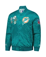 Starter Men's Aqua Miami Dolphins Exclusive Satin Full-Snap Varsity Jacket