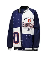 Gameday Couture Women's Navy/White Denver Broncos Oversized Hot Shot Rhinestone Throwback Full-Snap Varsity Bomber Jacket