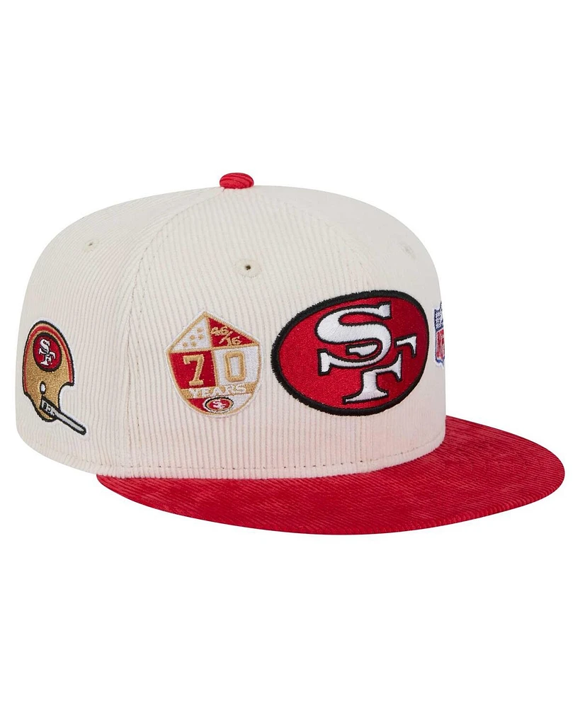 New Era Men's Cream/Scarlet San Francisco 49ers Throwback Corduroy 59FIFTY Fitted Hat