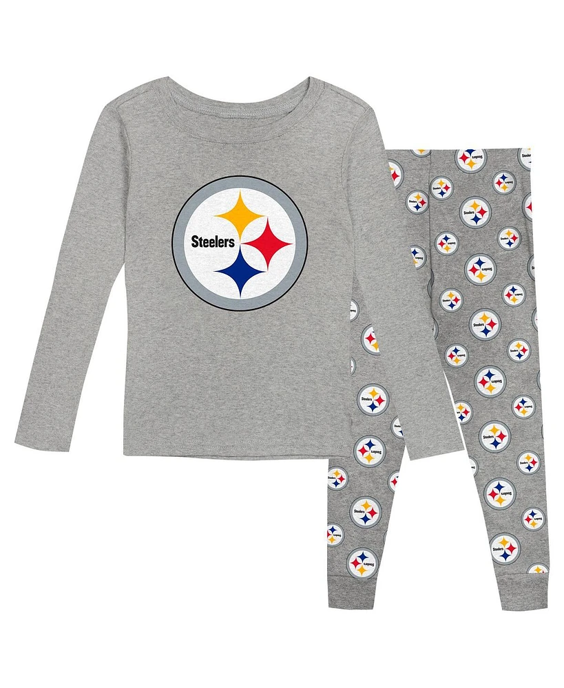 Outerstuff Preschool Heather Gray Pittsburgh Steelers Long Sleeve T-Shirt and Pants Sleep Set