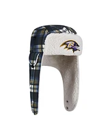 New Era Black Baltimore Ravens Sideline Plaid Sherpa Trapper Hat