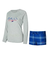 Concepts Sport Women's Royal/Gray Buffalo Bills Petition Raglan Long Sleeve T-Shirt and Shorts Set