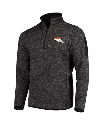 Antigua Men's Heather Black Denver Broncos Fortune Quarter-Zip Pullover Jacket