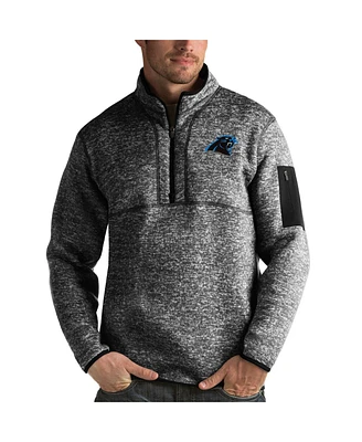 Antigua Men's Heather Black Carolina Panthers Fortune Quarter-Zip Pullover Jacket