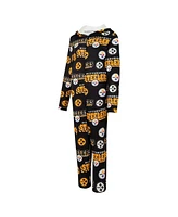 Concepts Sport Women's Black Pittsburgh Steelers Roadway Allover Print Microfleece Full-Zip Union Suit