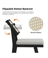 Hulala Home Bert Modern Dining Chair with Woven Rattan Backrest and Solid Wood Legs