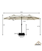 Casainc Outdoor Double-Sided Patio Umbrella with Base 36 Led Light Market