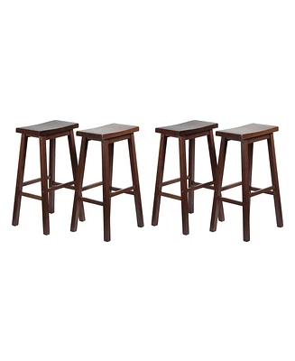 Pj Wood Classic Saddle Seat 29" Tall Kitchen Counter Stools, Walnut (Set of 4)