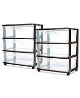 Homz Tall Solid Plastic 3 Drawer Medium Storage Cart with Wheels, Black (2 Pack)