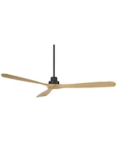 Casa Vieja 66" Delta Xl Modern Country Indoor Outdoor Ceiling Fan 3 Blade Remote Control Matte Black Finish Wood Blades Bedroom Patio Living Room Kitc