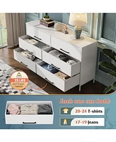 Wlive Wide Fabric Dresser 6 Drawer Tv Stand for 68" Dressers Bedroom Furniture Large Storage Tower Unit with Bins Bedroo