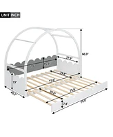 Boyel Living Twin size stretchable vaulted roof bed, children's bed pine wood frame