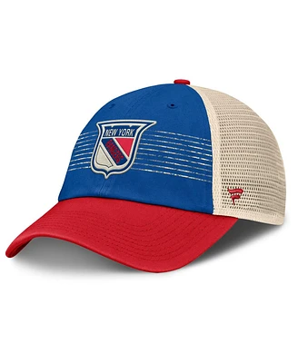 Fanatics Men's Blue/Red New York Rangers Heritage Breakaway Trucker Adjustable Hat