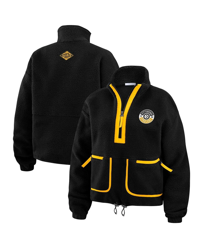 Wear by Erin Andrews Women's Black Pittsburgh Steelers Polar Fleece Half-Zip Jacket