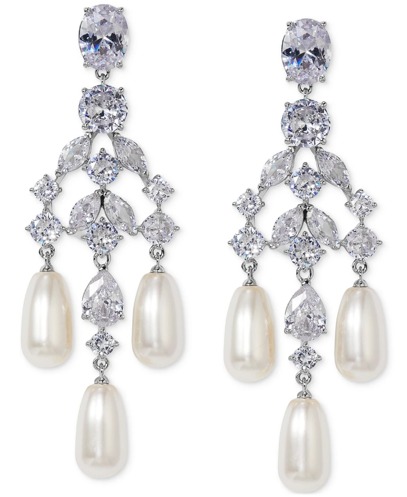 Eliot Danori Silver-Tone Cubic Zirconia & Imitation Pearl Chandelier Earrings, Exclusively at Macy's