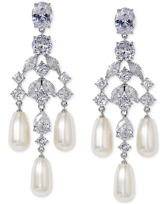 Eliot Danori Silver-Tone Cubic Zirconia & Imitation Pearl Chandelier Earrings, Exclusively at Macy's