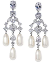 Eliot Danori Silver-Tone Cubic Zirconia & Imitation Pearl Chandelier Earrings, Exclusively at Macy's