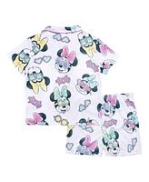 Minnie Mouse Toddler Girls Short Sleeve Button Down Sleep and Shorts, 2-Piece Pajama Set