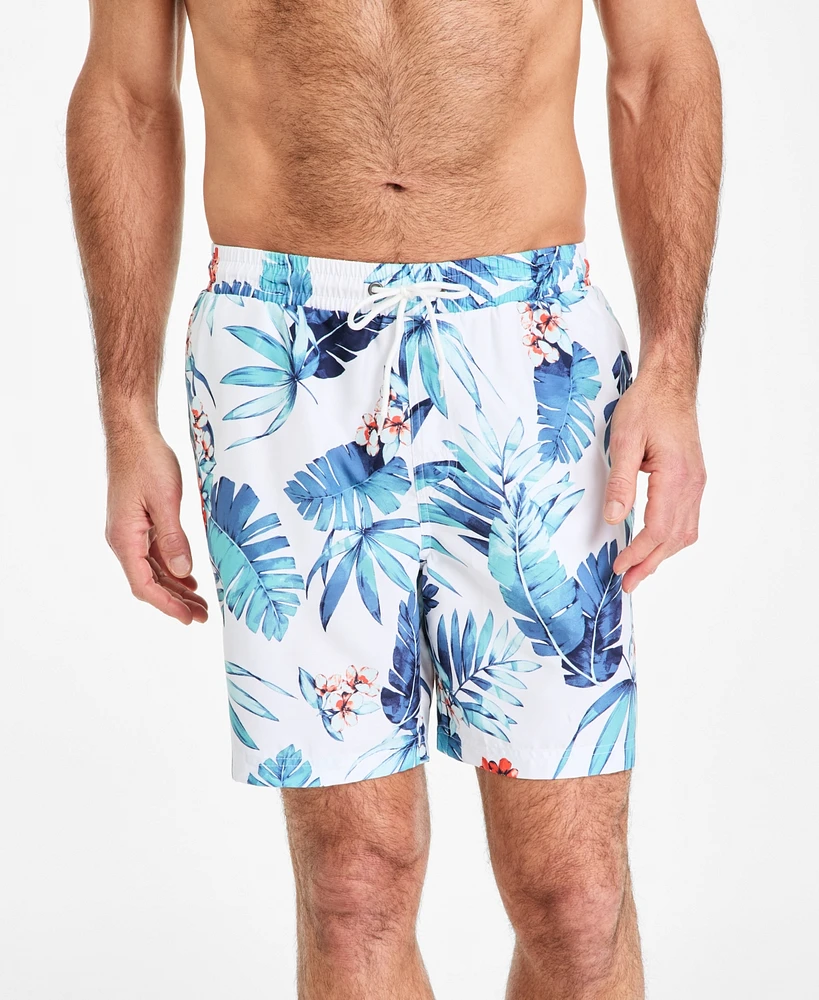 Club Room Men's Billie Tropical Print Drawstring 7" Swim Trunks, Exclusively at Macy's