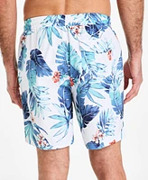 Club Room Men's Billie Tropical Print Drawstring 7" Swim Trunks, Exclusively at Macy's