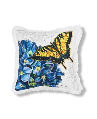 18" x 18" Botanical Butterfly Floral Flowers Spring Printed and Embellished Accent Throw Pillow