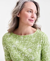 Style & Co Women's Printed Boat-Neck Elbow-Sleeve Top, Exclusively at Macy's