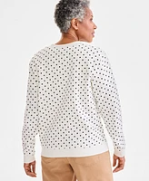 Style & Co Women's Printed Crewneck Fleece Sweatshirt, Exclusively at Macy's