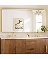 Keonjinn 72x36 Inch Brushed Gold Bathroom Vanity Mirror Tempered Glass Metal Framed