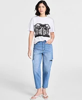 Bar Iii Women's Graphic Corset Crewneck Tee, Exclusively at Macy's