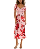 B Darlin Juniors' Lace-Trim Floral-Print Midi Dress