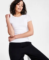 Bar Iii Women's Crewneck Ruched-Front Short-Sleeve T-Shirt, Exclusively at Macy's