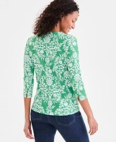 Style & Co Women's Printed Pima Cotton 3/4-Sleeve Top, Exclusively at Macy's