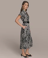 Donna Karan New York Women's Printed V-Neck Belted Dress