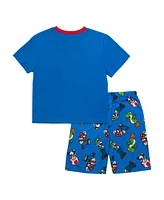 Nintendo Mario Little and Big Boys Short Sleeve Tee Short, 2-Piece Pajama Set