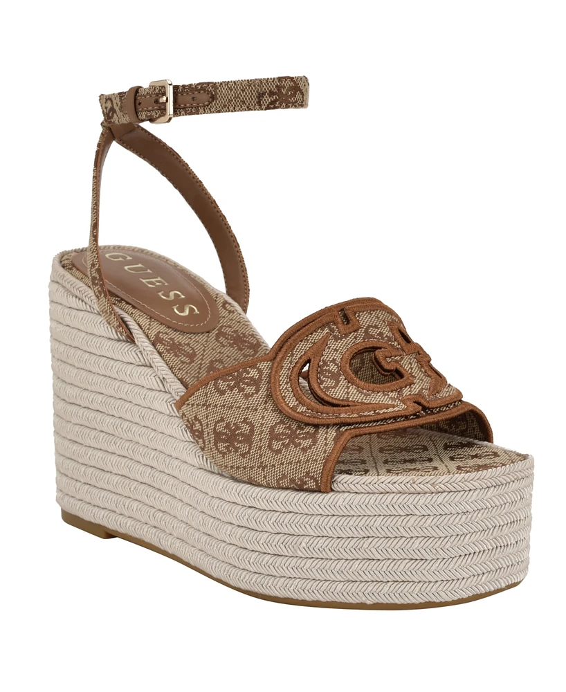 Guess Women's Tanveey Quattro G Cut-Out Platform Espadrille Wedge Sandals