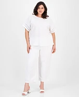 Anne Klein Plus Button-Back Short-Sleeve Blouse