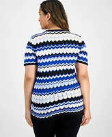 Plus Chevron-Knit Short-Sleeve Sweater