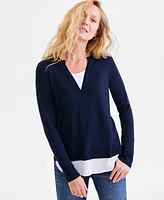 Style & Co Women's Split-Neck Two-For-One Sweater, Exclusively art Macy's