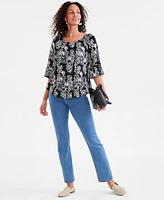 Style & Co Women's Printed On/Off Shoulder Top, Exclusively at Macy's