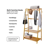 Unho Bamboo Clothes Rail Stand: Garments Storage Rack Shoes Shelf for Bedroom Living Room