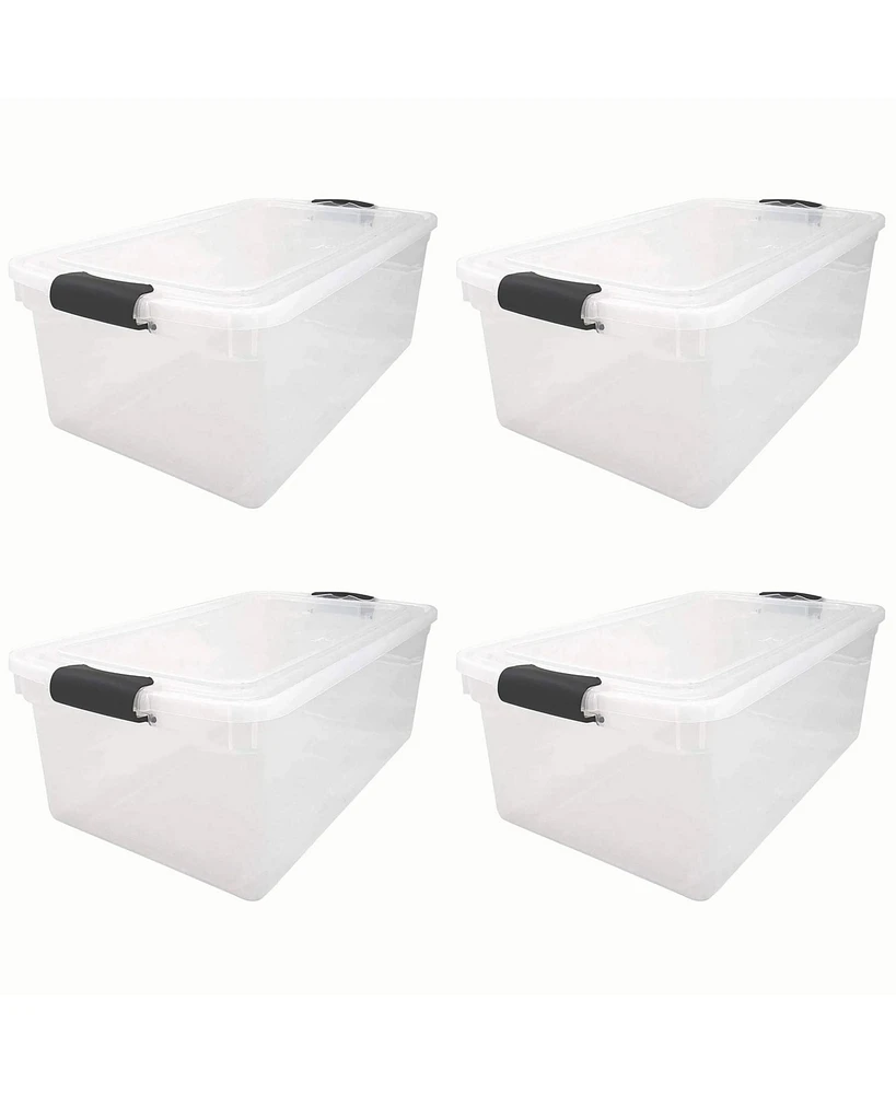 Homz 66 Qt Clear Storage Organizing Container Bin with Latching Lids (4 Pack)