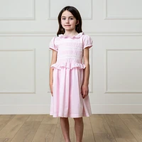 Hope & Henry Girls' Organic Puff Sleeve Smocked Party Dress with Ruffle Collar