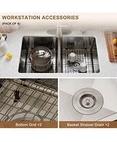 Casainc 31inch L x 18inch W Double Basin Undermount Kitchen Sink