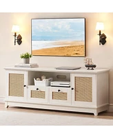 gaomon Rattan Tv Stand for 65 Inch Tv, White Entertainment Center Modern Tv Console Table