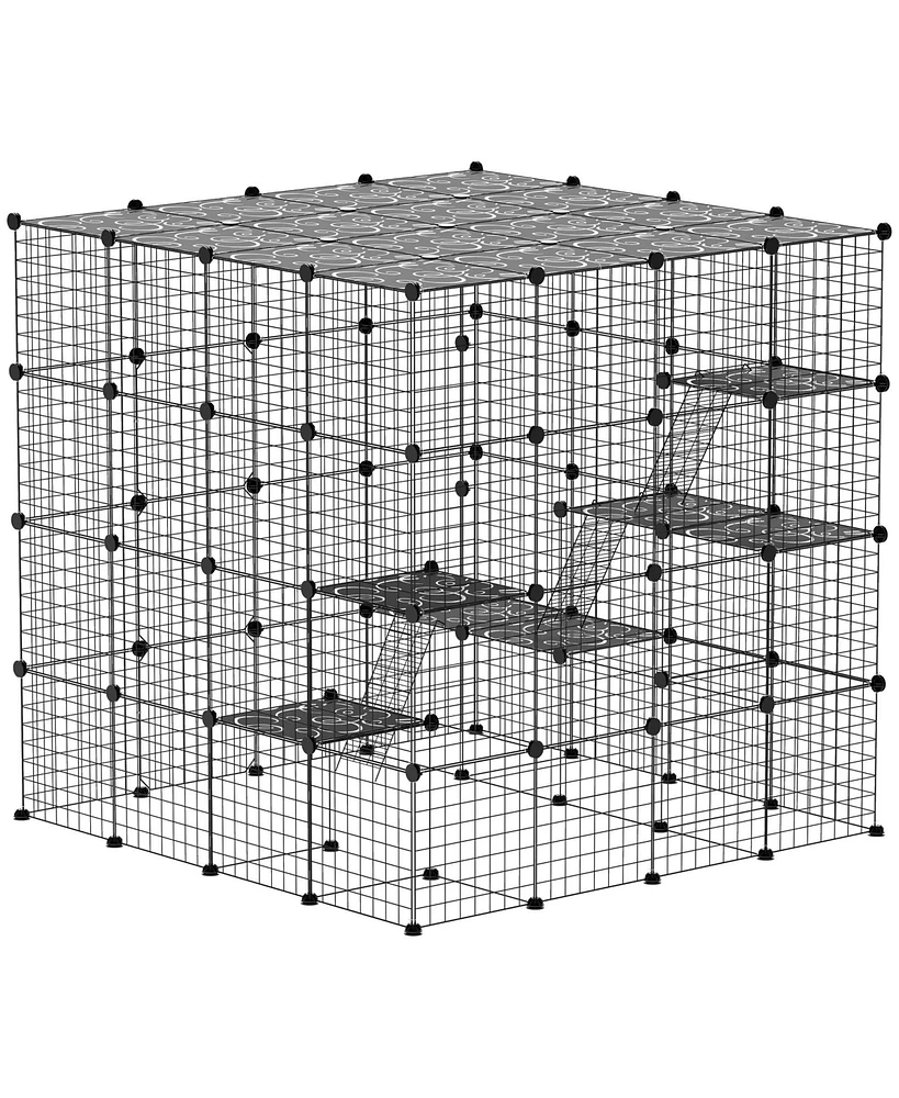 PawHut 4-Tier Large Cat Cage, 55" Diy Cat Playpen with Platforms,