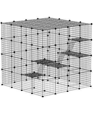 PawHut 4-Tier Large Cat Cage, 55" Diy Cat Playpen with Platforms,