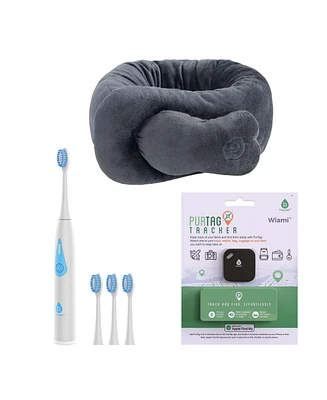 Pursonic On-the-Go Travel Kit Triple-Head Electric Toothbrush, Purtag Tracker, Portable Neck & Shoulder Massaging Wrap